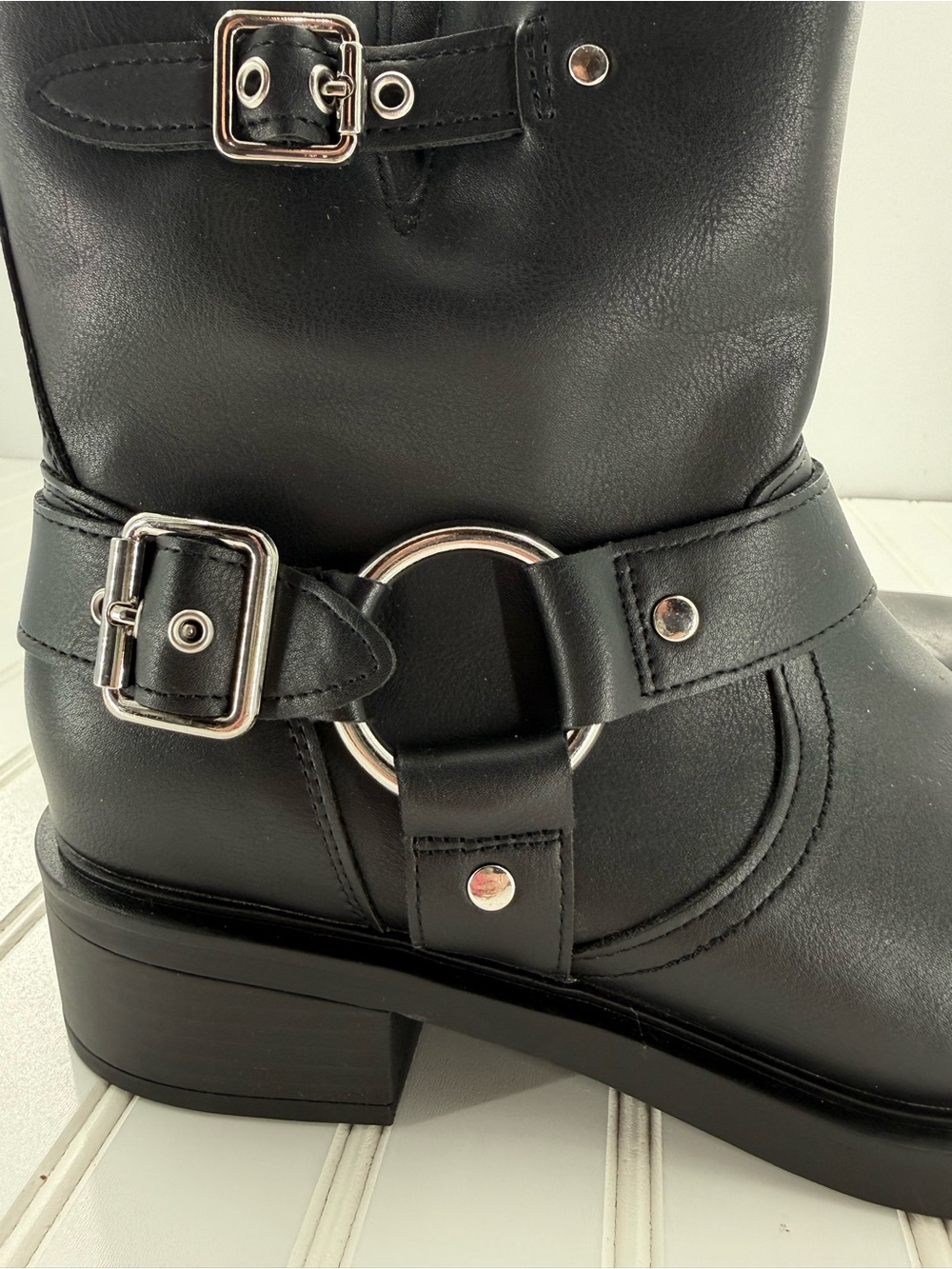 NWT Connor Harness Buckle Ankle Steampunk Emo Chunky Black Biker Boots  Size 11 - Picture 2 of 11
